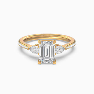 1.0 CT Emerald Cut Moissanite Diamond Three Stone Setting Engagement Ring