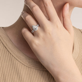 1.0 CT Pear Cut Moissanite Diamond Halo Engagement Ring