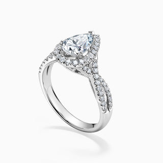 1.0 CT Pear Cut Moissanite Diamond Halo Engagement Ring