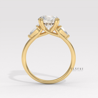 Three stone moissanite engagement ring setting detail