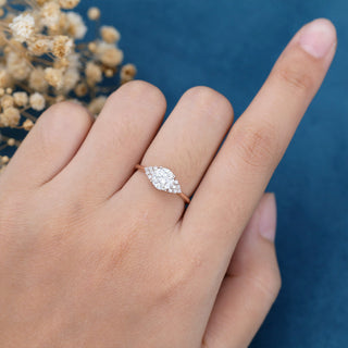 0.68 CT Round Cluster Classic Moissanite Engagement Ring side view