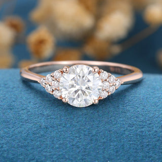 0.68 CT Round Cluster Classic Moissanite Engagement Ring front view