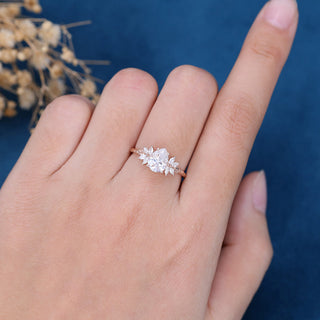 1.0 CT Pear Brilliant Cluster Moissanite Engagement Ring side view