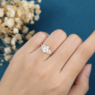 1.0 CT Pear Cut Cluster Sparkling Moissanite Engagement Ring side view