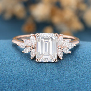 1.60 CT Emerald Cluster Sparkling Moissanite Engagement Ring front view