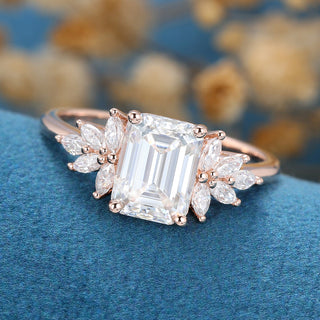 1.60 CT Emerald Cluster Sparkling Moissanite Engagement Ring close up