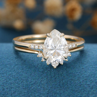 Gorgeous 1.0ct pear solitaire moissanite ring side profile view