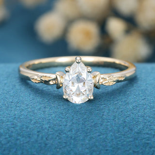 0.69 CT Pear Brilliant Cut Halo Moissanite Engagement Ring front view