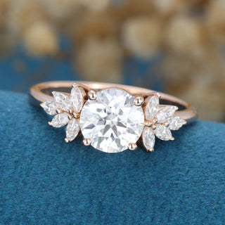 1.10 CT Round Cut Cluster Halo Moissanite Engagement Ring top view