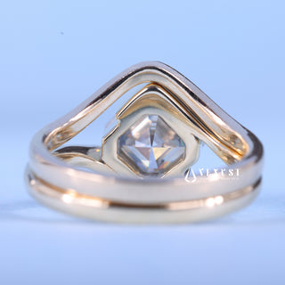 1.0CT-2.0CT Asscher Moissanite Diamond Tension Style Engagement Ring With Wedding Band