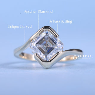 1.0CT Asscher Cut Moissanite Diamond Tension Style Engagement Ring
