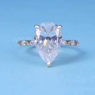 2.0CT Pear Cut Moissanite Diamond Hidden Halo Pave Engagement Ring
