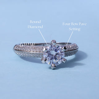 Four Row Pave Round Cut Moissanite Engagement Ring band detail