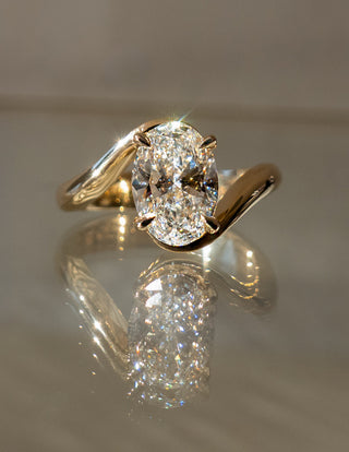1.50CT-2.50CT Oval Moissanite Diamond Tension Style Engagement Ring With Matching Classic Band