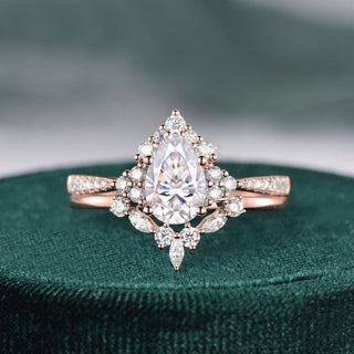 Dazzling 1.50ct pear cluster moissanite ring sparkle close up