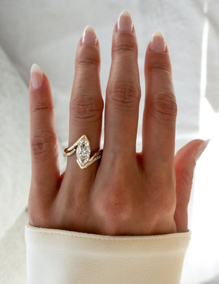 1.50CT Marquise Moissanite Diamond Bypass Half Bezel Engagement Ring With Matching Band