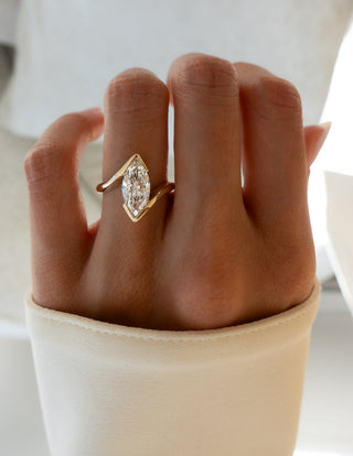 1.50CT Marquise Moissanite Diamond Bypass Half Bezel Engagement Ring With Matching Band