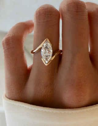 1.50CT Marquise Moissanite Diamond Bypass Half Bezel Engagement Ring With Matching Band