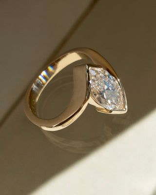 1.50CT Marquise Moissanite Diamond Bypass Half Bezel Engagement Ring With Matching Band