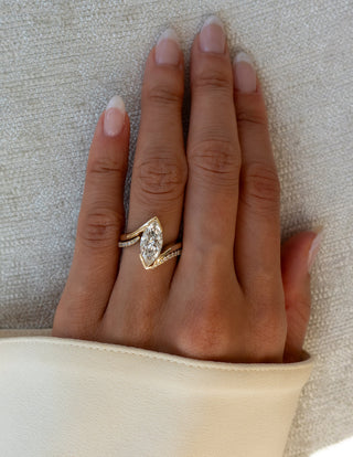 1.50CT Marquise Moissanite Diamond Bypass Half Bezel Engagement Ring With Matching Band