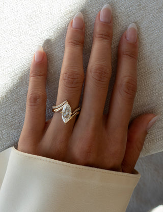 1.50CT Marquise Moissanite Diamond Bypass Unique Engagement Ring With Curved Band
