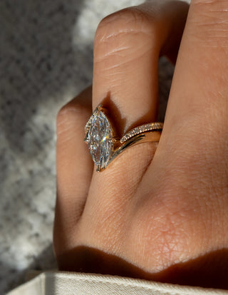 1.50CT Marquise Moissanite Diamond Bypass Unique Engagement Ring With Curved Band