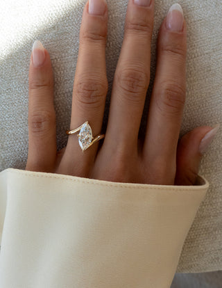 1.50CT Marquise Moissanite Diamond Bypass Unique Engagement Ring With Curved Band