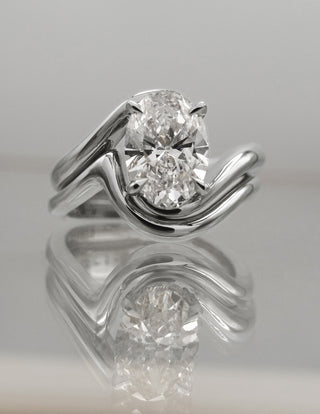 1.50CT-2.50CT Oval Moissanite Diamond Tension Style Engagement Ring With Matching Classic Band