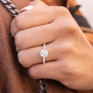 1.50 CT Round Cut Solitaire Halo Moissanite Engagement Ring angle view