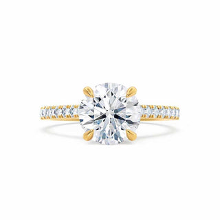 Radiant 1.20ct round solitaire moissanite ring angled view showing its sparkle
