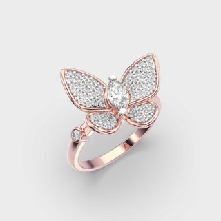 0.75 CT Round Cut Diamond Butterfly Shape Diamond Ring For Women