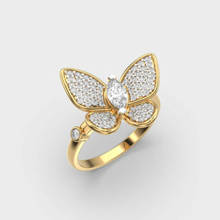 0.75 CT Round Cut Diamond Butterfly Shape Diamond Ring For Women