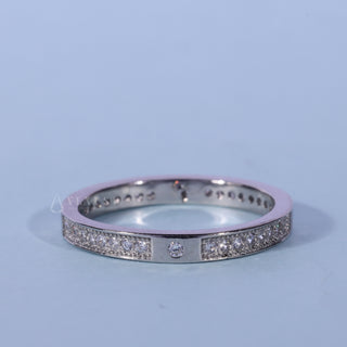 Sparkling round pave moissanite wedding band front view