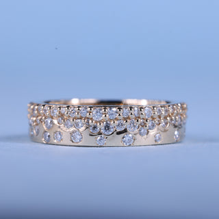Dazzling round cluster moissanite wedding band front view