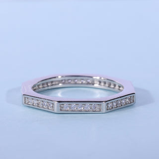 Round Moissanite Diamond Half Eternity Channel Pave Wedding Band
