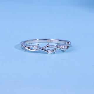 Round Moissanite Diamond Twig Style Wedding Bands For Women