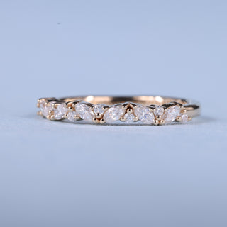 Round And Marquise Moissanite Diamond Half Eternity Cluster Wedding Band