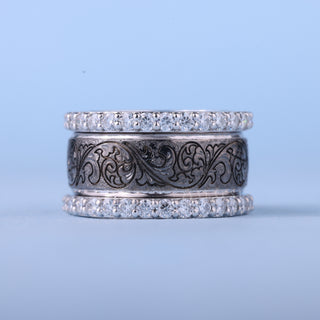 Round Cut Moissanite Diamond Custom Art Deco Wedding Band