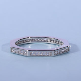 Round Moissanite Diamond Half Eternity Channel Pave Wedding Band