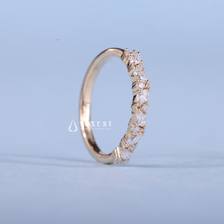 Round And Marquise Moissanite Diamond Half Eternity Cluster Wedding Band