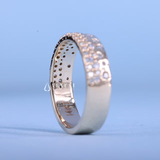 Dazzling round cluster moissanite wedding band angled view showing its sparkle