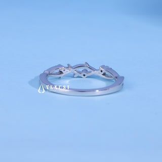 Round Moissanite Diamond Twig Style Wedding Bands For Women