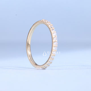 Round Moissanite Diamond Half Eternity Pave Wedding Bands