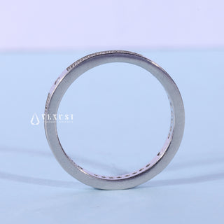 Sparkling round pave moissanite wedding band side profile view