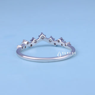 Round Moissanite Diamond Cluster Curved Wedding Bands For Women