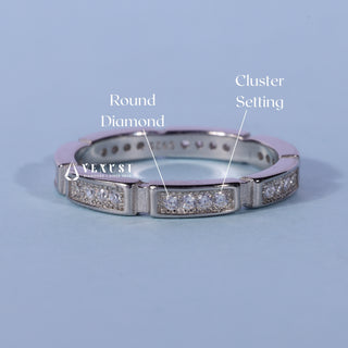 Luminous round pave moissanite wedding band top view