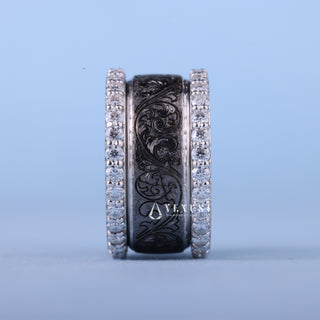 Round Cut Moissanite Diamond Custom Art Deco Wedding Band