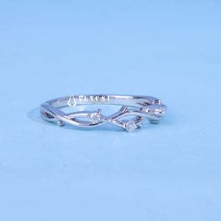 Round Moissanite Diamond Twig Style Wedding Bands For Women