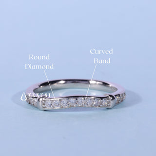 Lustrous round moissanite wedding band top view