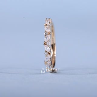 Round And Marquise Moissanite Diamond Half Eternity Cluster Wedding Band